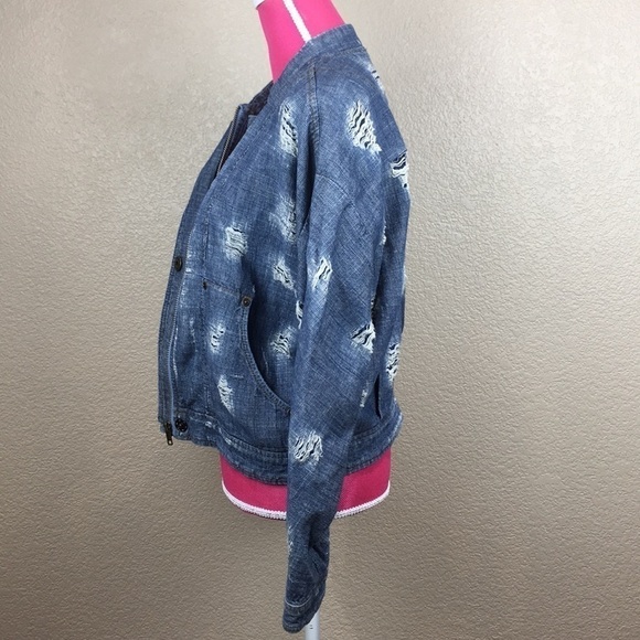 Free People Tattered Distress Tennis Jacket Indigo - Picture 4 of 8